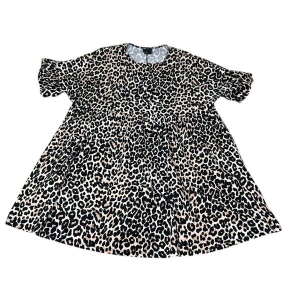 Asos Design Animal Print Mini Smocked Dress Sz 4 Oversized Flounce Sleeve - Picture 6 of 6